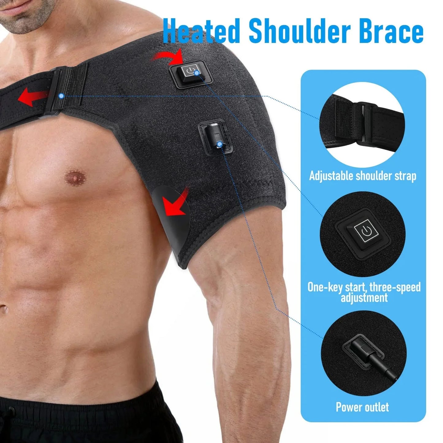 Usb Heated Shoulder Brace Rotator Cuff Support Pain Relief Adjustable Left/Right Shoulder Joint Pain Sports Protective Equipment
