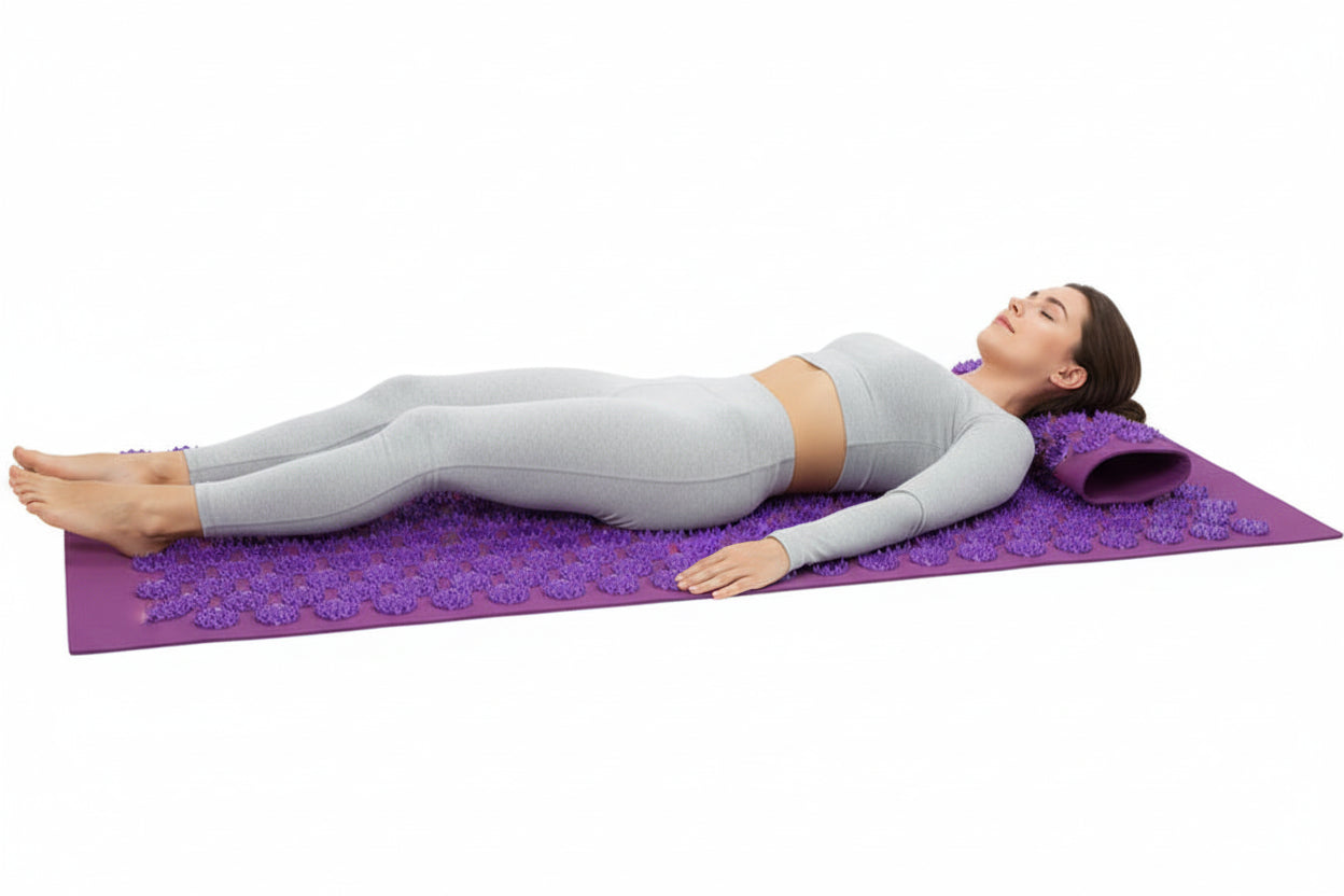 Acupressure Yoga Mat & Spiked Cushion – Full-Body Relief and Foot Massage.