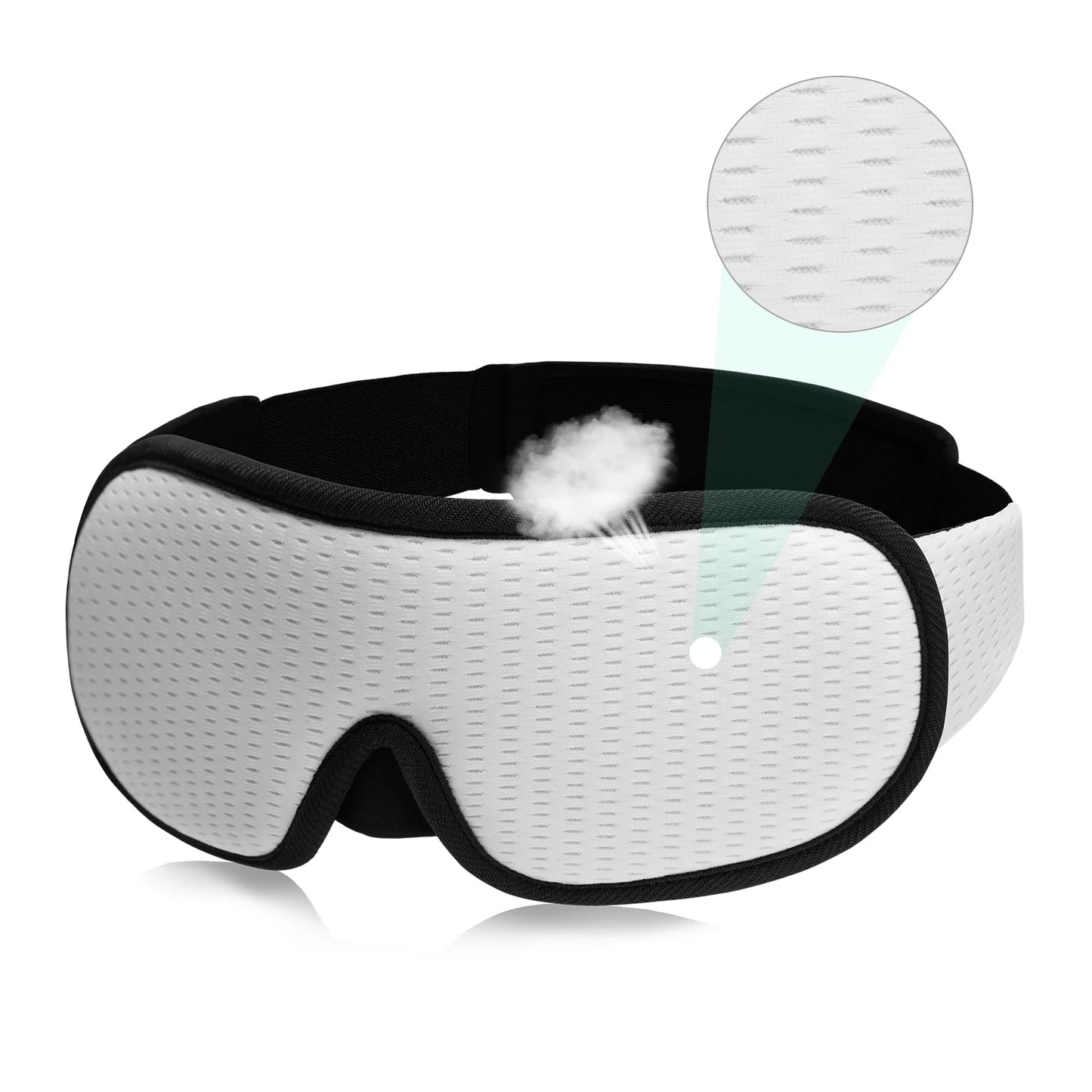 Padded sleep mask designed to block out light for comfortable, uninterrupted sleep.